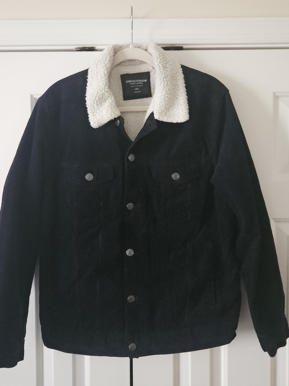 Sunrise Kingdom Men's S Blue Corduroy Sherpa Lined Trucker Jacket Button Pockets